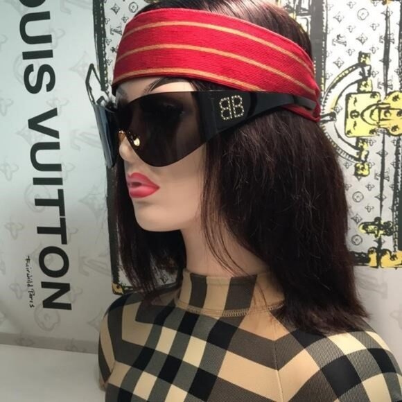 New Authentic Balenciaga BB0122S 004 Black Shield Sunglasses - Picture 4 of 11